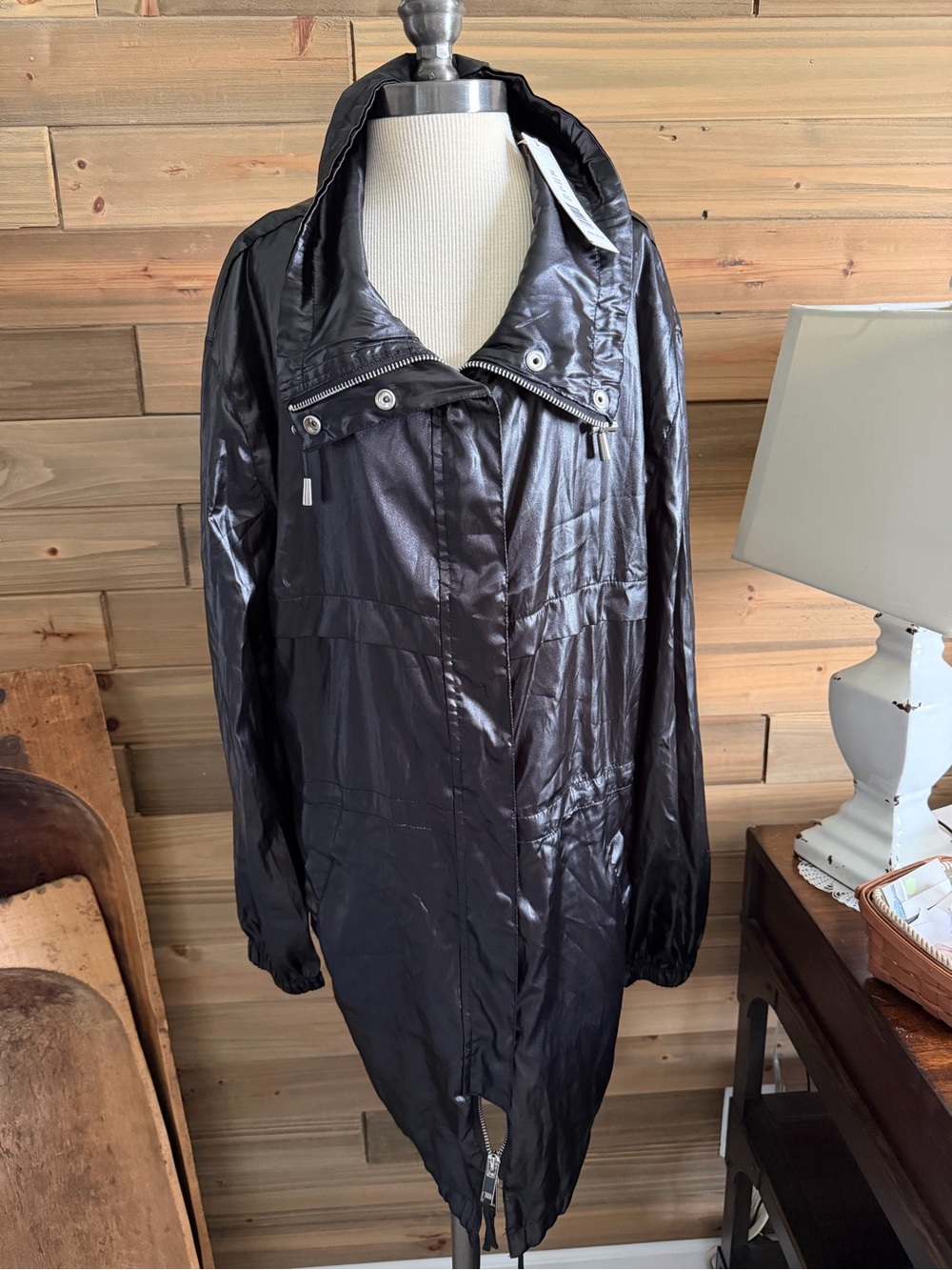 Women's Black Long Hooded Trench Coat